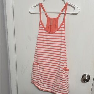 Coral and White Striped romper